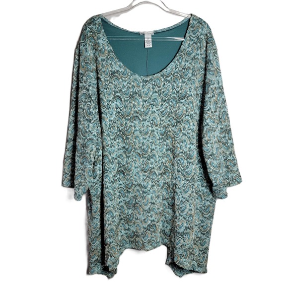 Catherines Tops - Maggie Barnes for Catherines 5X Turquoise Paisley Lace Overlay Tunic Top